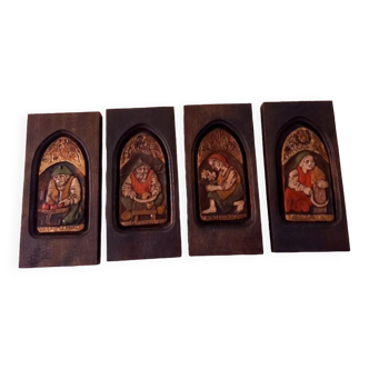 Set of 4 wooden and ceramic paintings