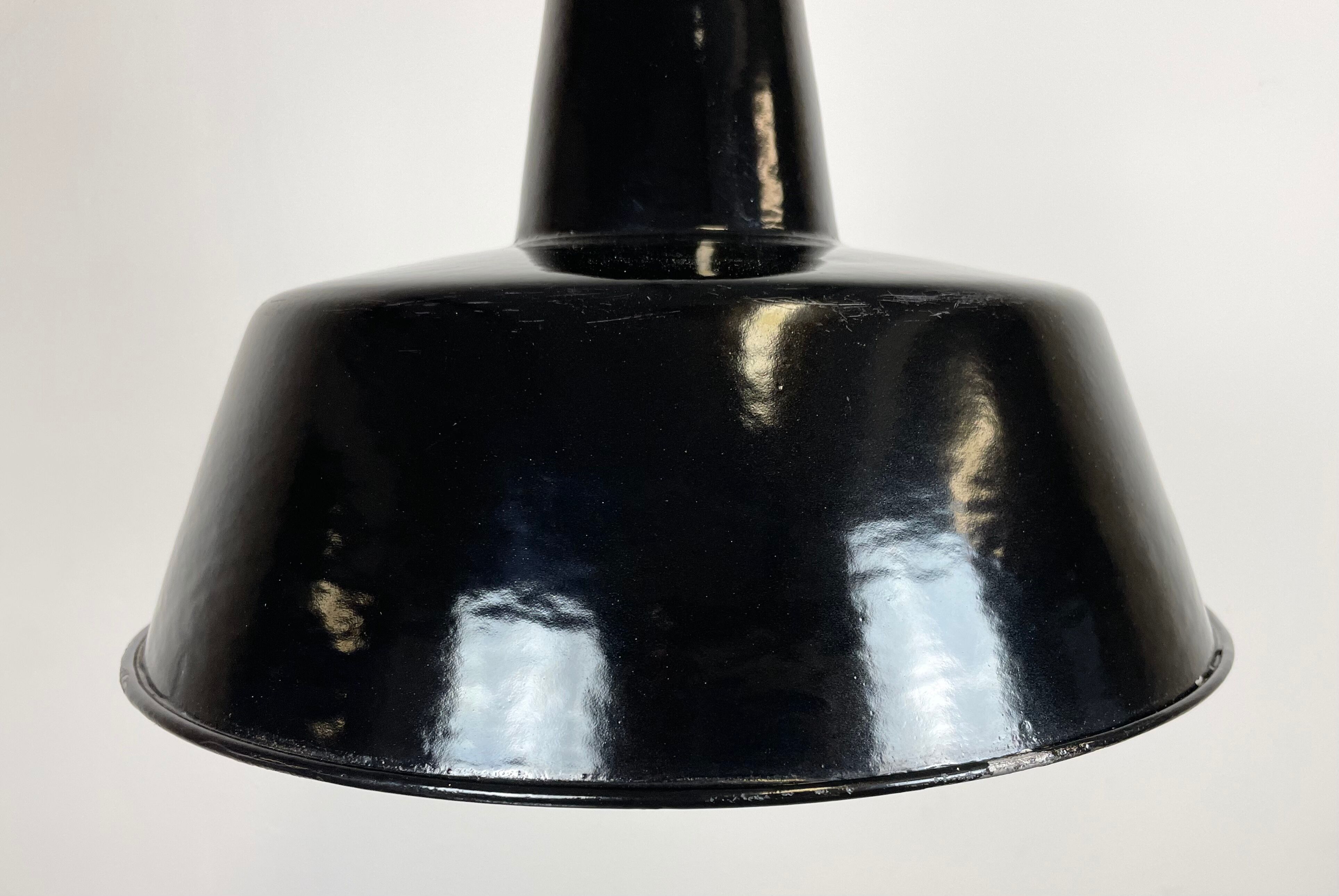 Black Enamel Industrial Factory Pendant Lamp, 1950s