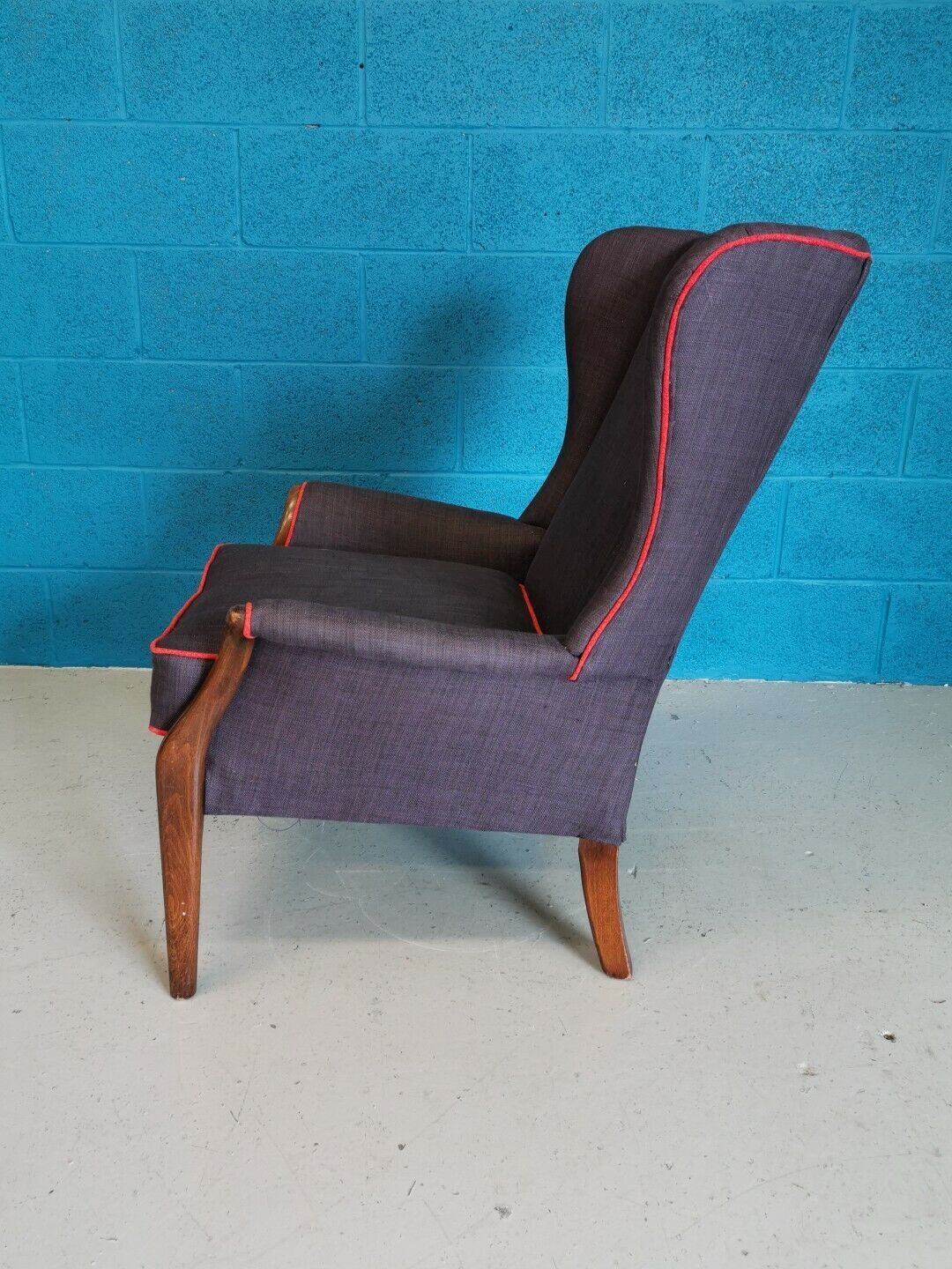Vintage armchair teak 1960 years covered with violet