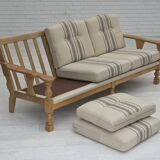 1970s, Danish 3-seater sofa, beige furniture wool, solid oak wood.