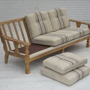 1970s, Danish 3-seater sofa, beige furniture wool, solid oak wood.