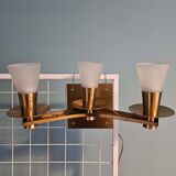 Maison cheret, pair of 3-light wall lights in ronze, brass and glass, circa 1950/1960