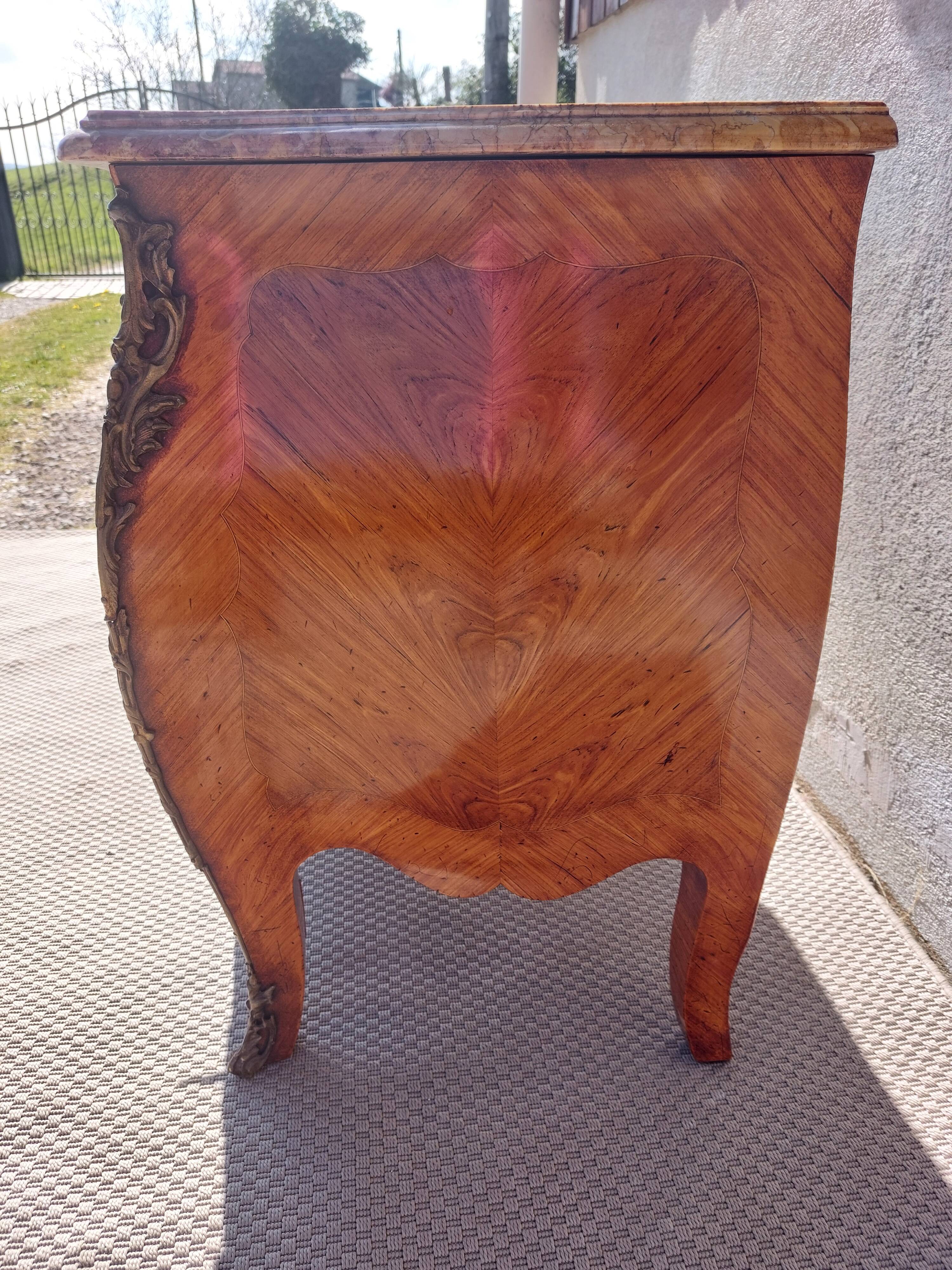Louis XV style commode, inlaid with rosewood, marble top.