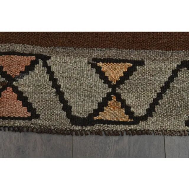 1970s Vintage Turkish Handmade Wool & Cotton Brown Runner Rug  148x426
