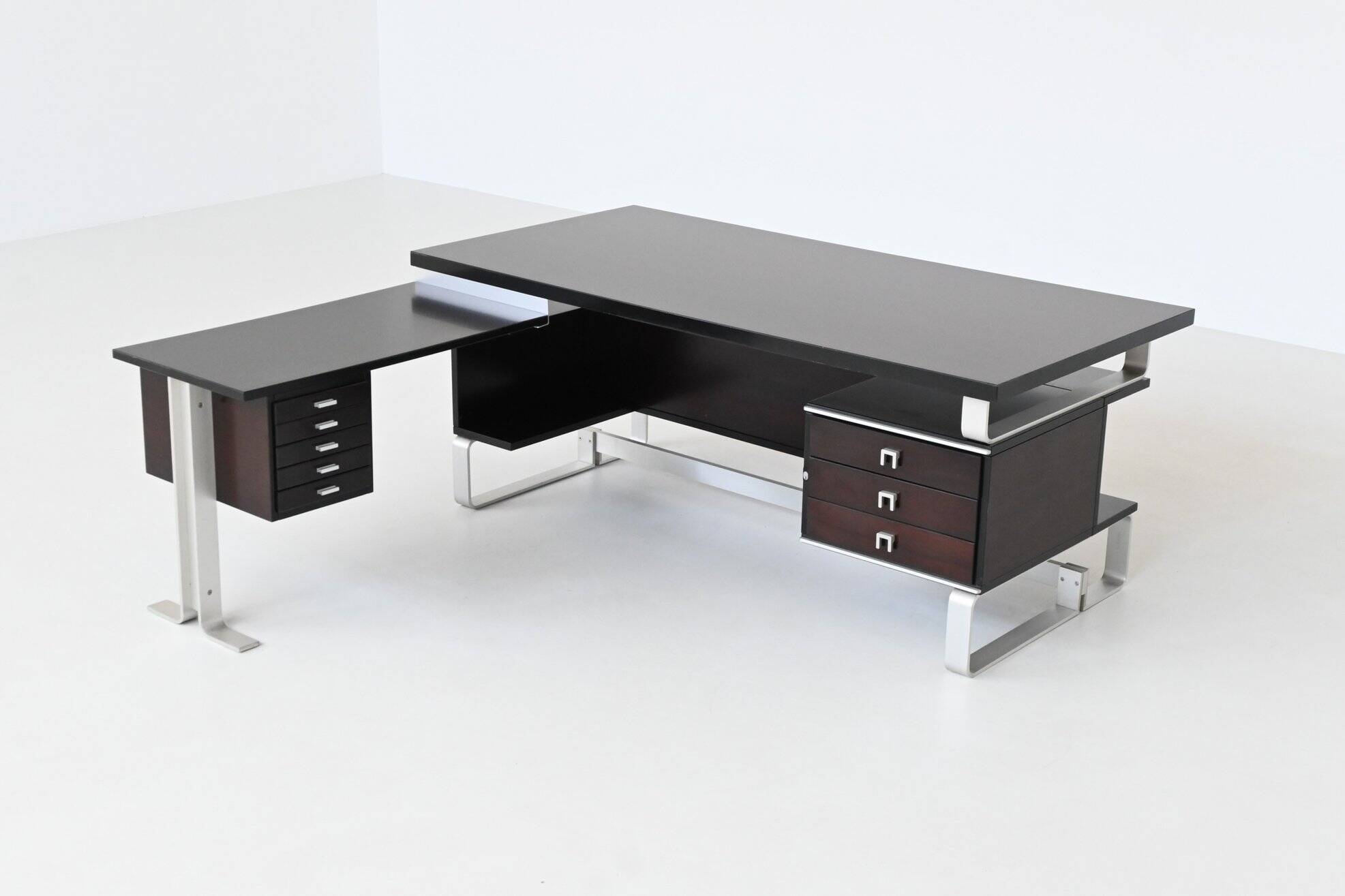 Abbondinterni executive corner desk in Mahogany Italy 1970