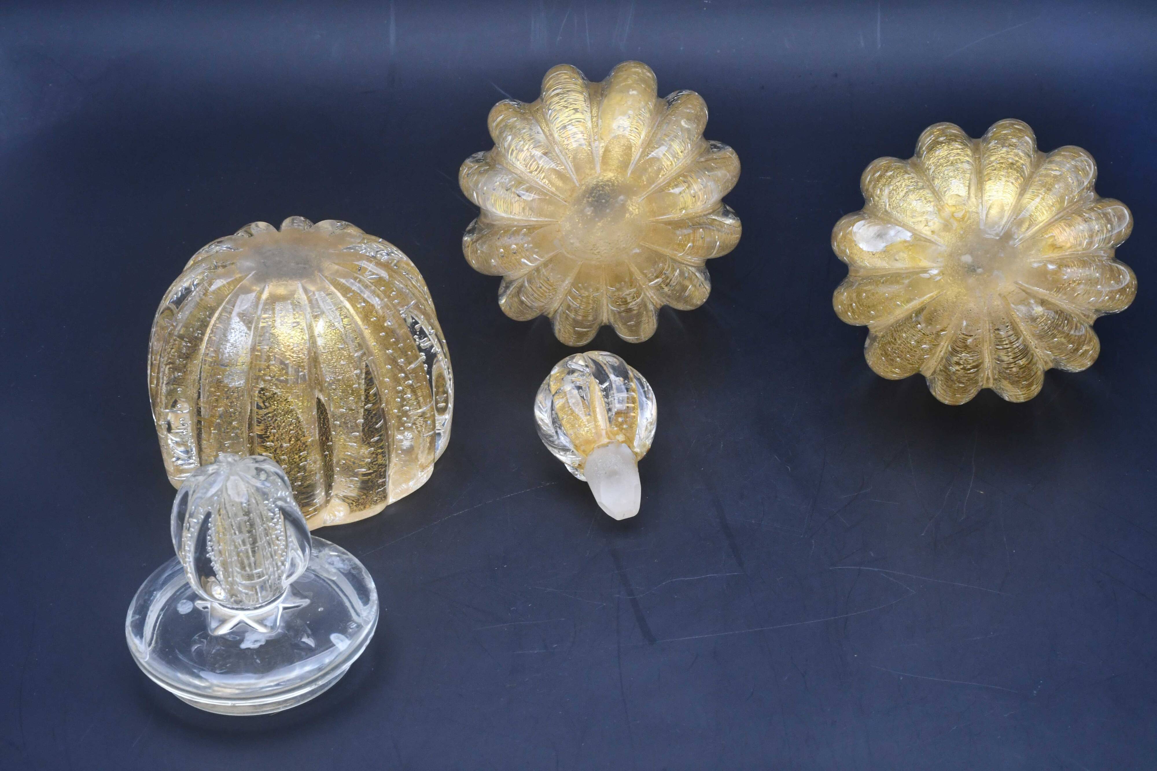 Set of 3 gold Ercole Barovier "Bullicante" Murano glass vases for Barovier & Toso