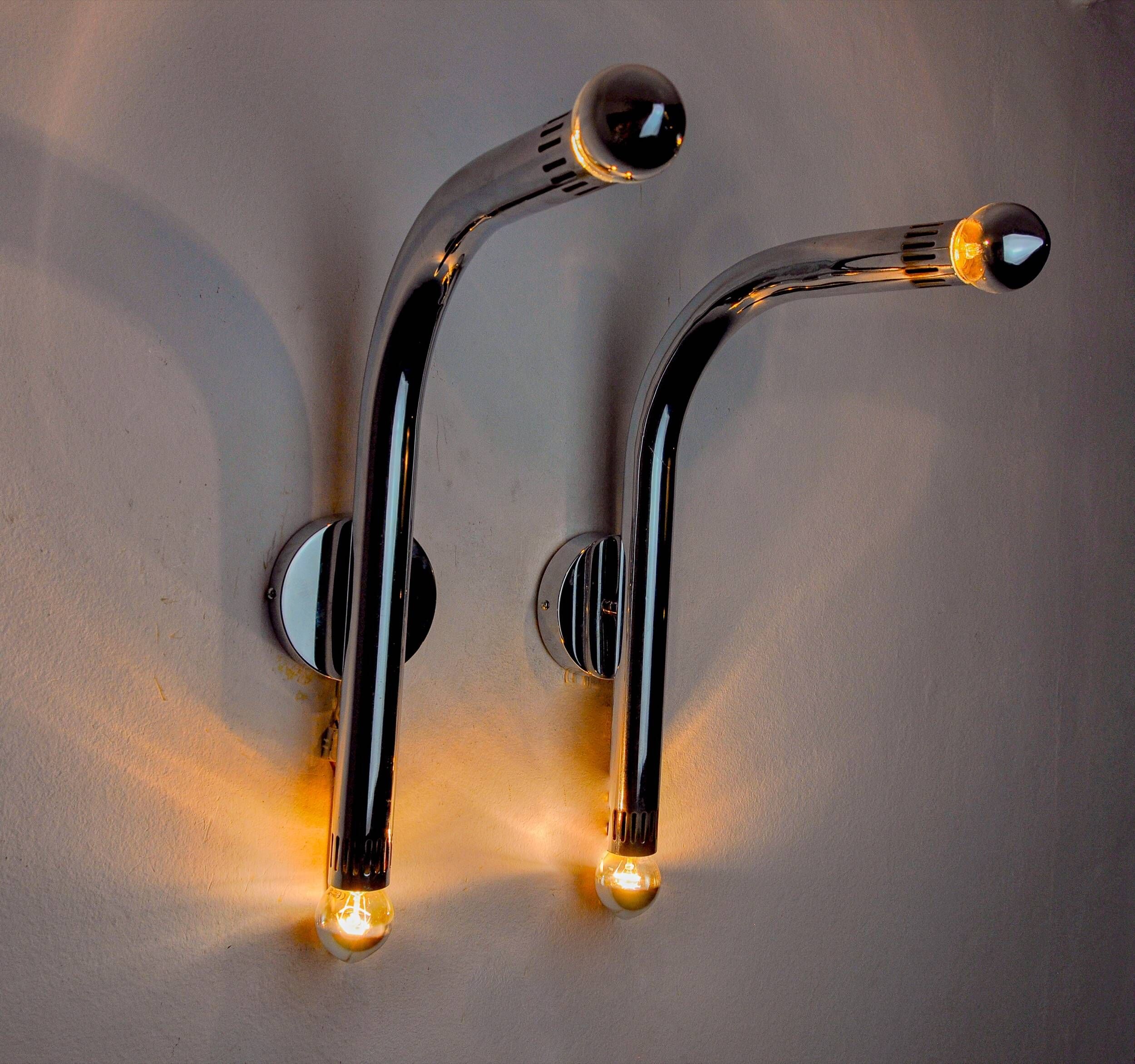 Pair of tubular chrome wall lights Italy, 1970