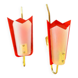 Gande Pair of Red Sconces in Brass and Pespex, Italy, Mid-Century