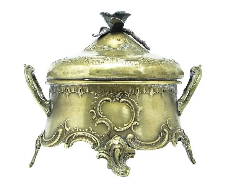 Rococo sugar bowl, silver-plated brass, Poland, early 20th century