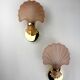 Pair of Art Deco shell wall sconces – amber glass, France 1970s