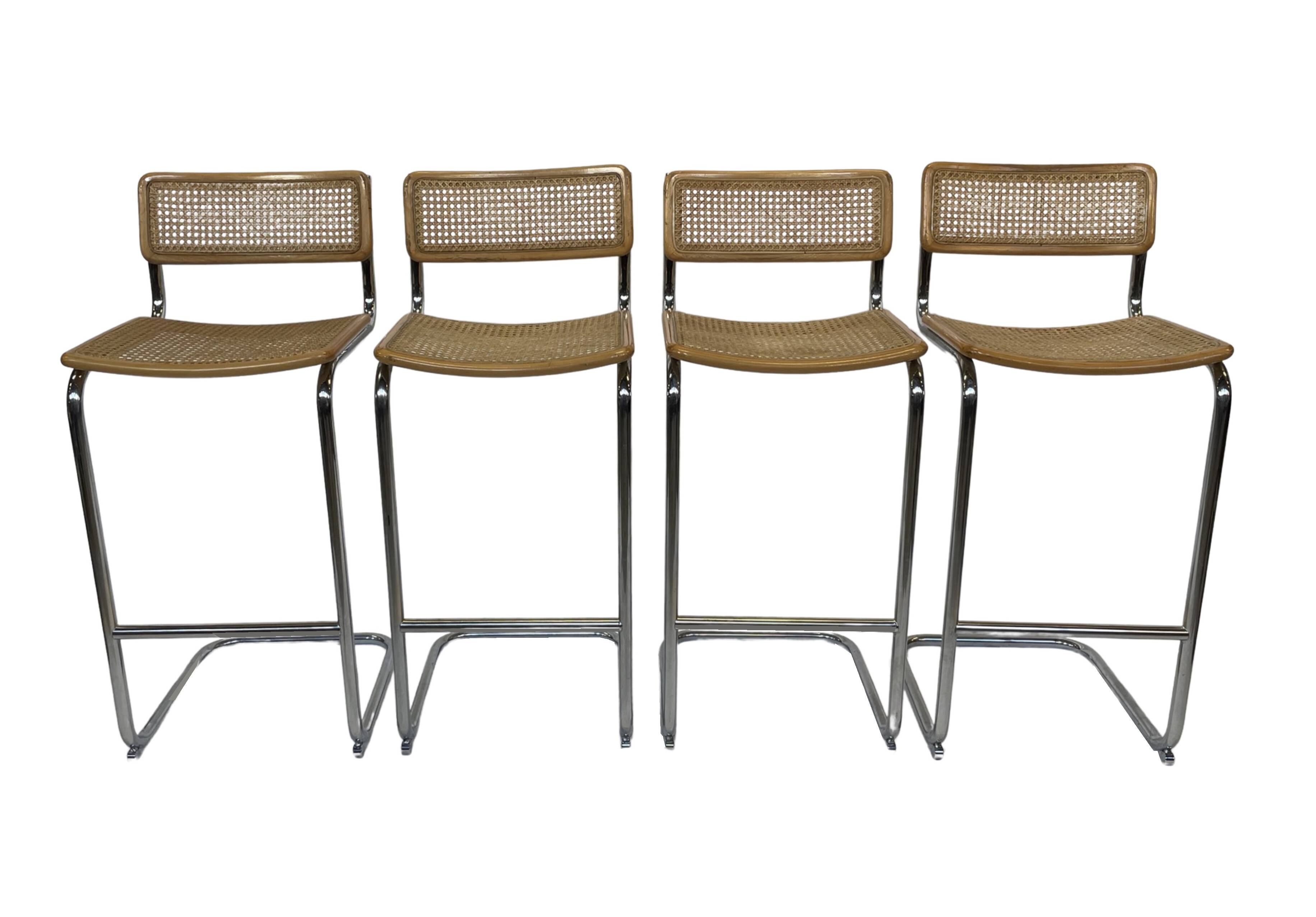 Vintage Cesca Design Bar Stools 80's design in chrome set of four