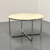 Vintage round marble dining table with tubular frame base