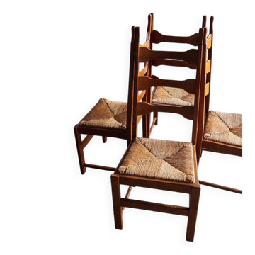 Brutalist oak chairs (set of four)