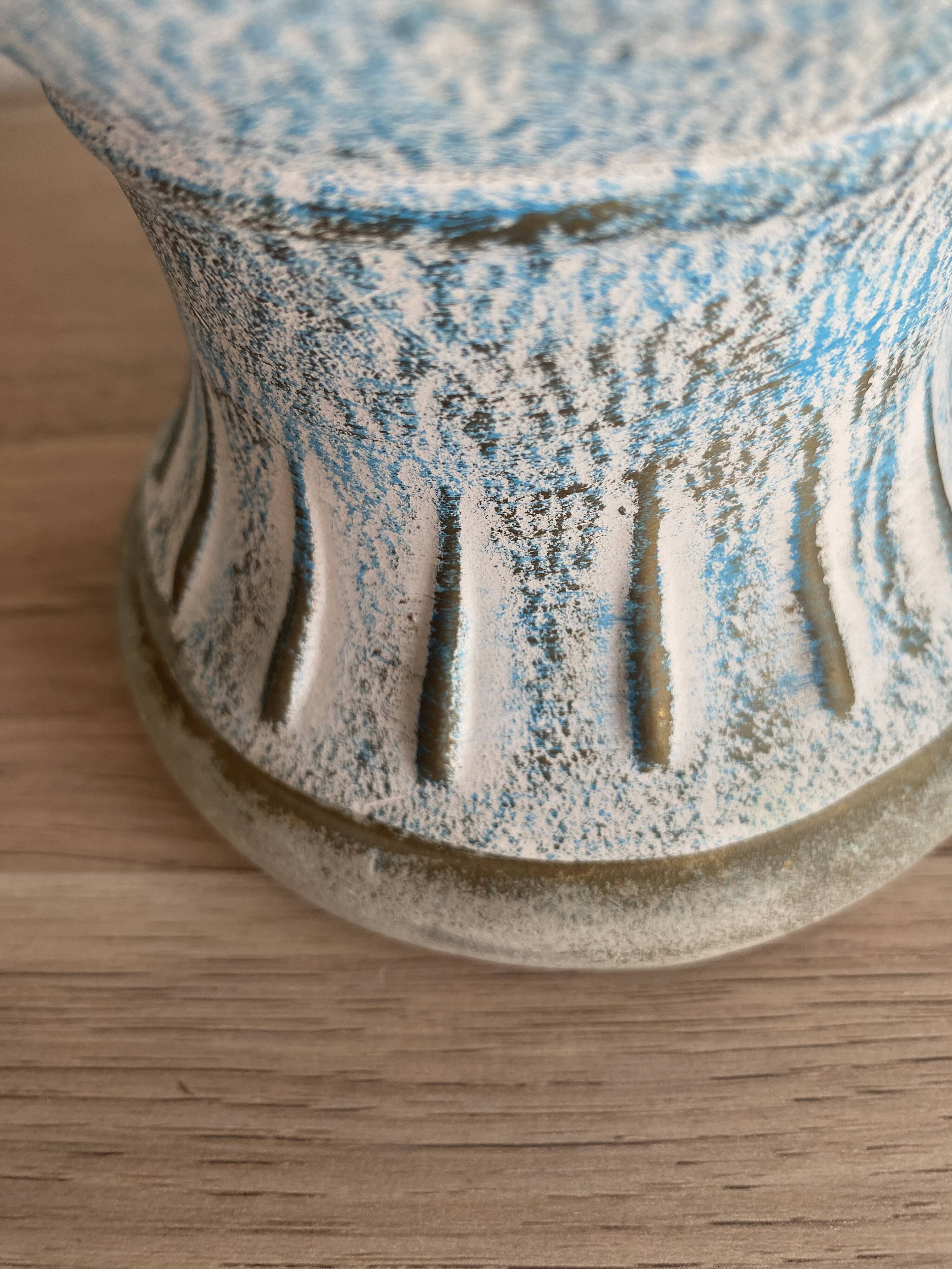 Painted plaster lamp, new 2 M fabric cable, fabric lampshade