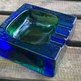 Square blue glass ashtray