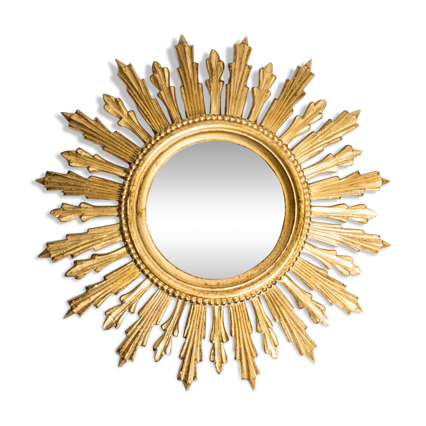 Miroir soleil doré italien vintage, milieu du 20ème siècle