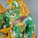 Pair of Guardian Lions in Glazed Ceramic, China, 20th Century