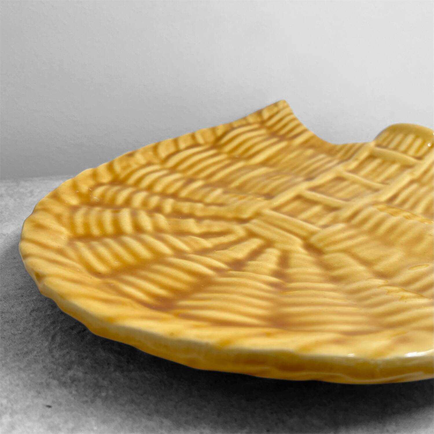 Vintage glazed ceramic dish – Sun yellow shade – 1960s