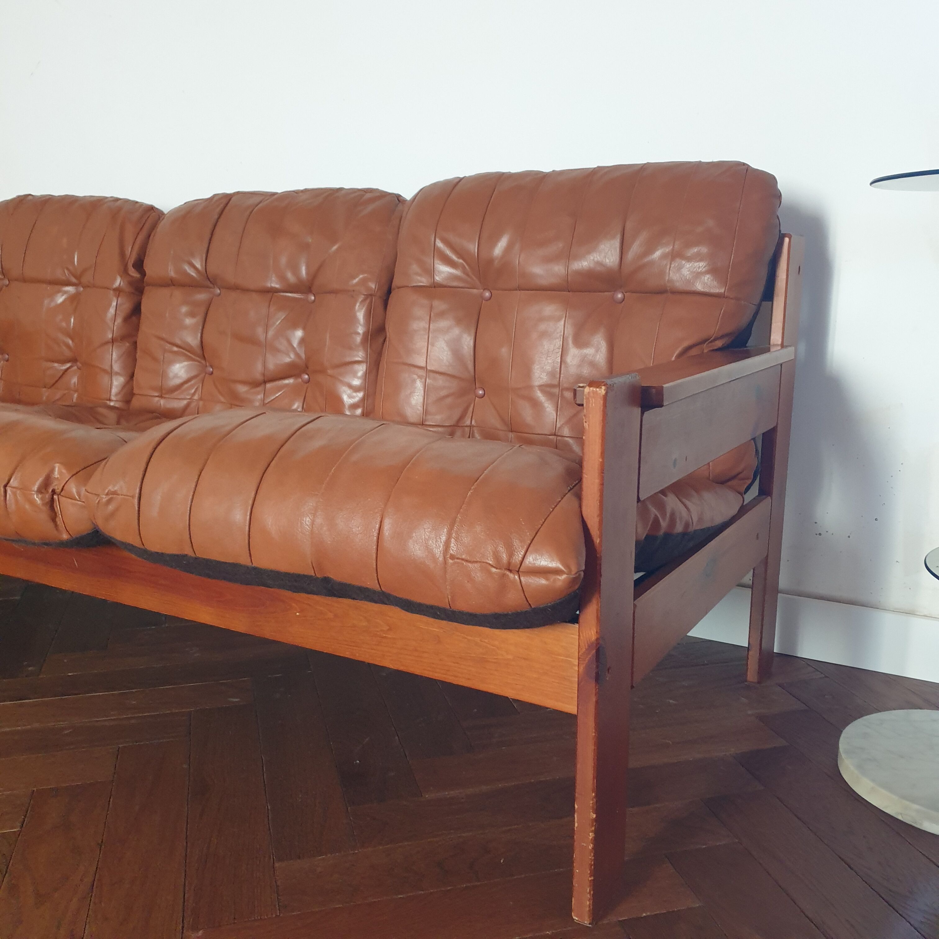 Vintage Danish Scandinavian sofa 3 seater camel leather