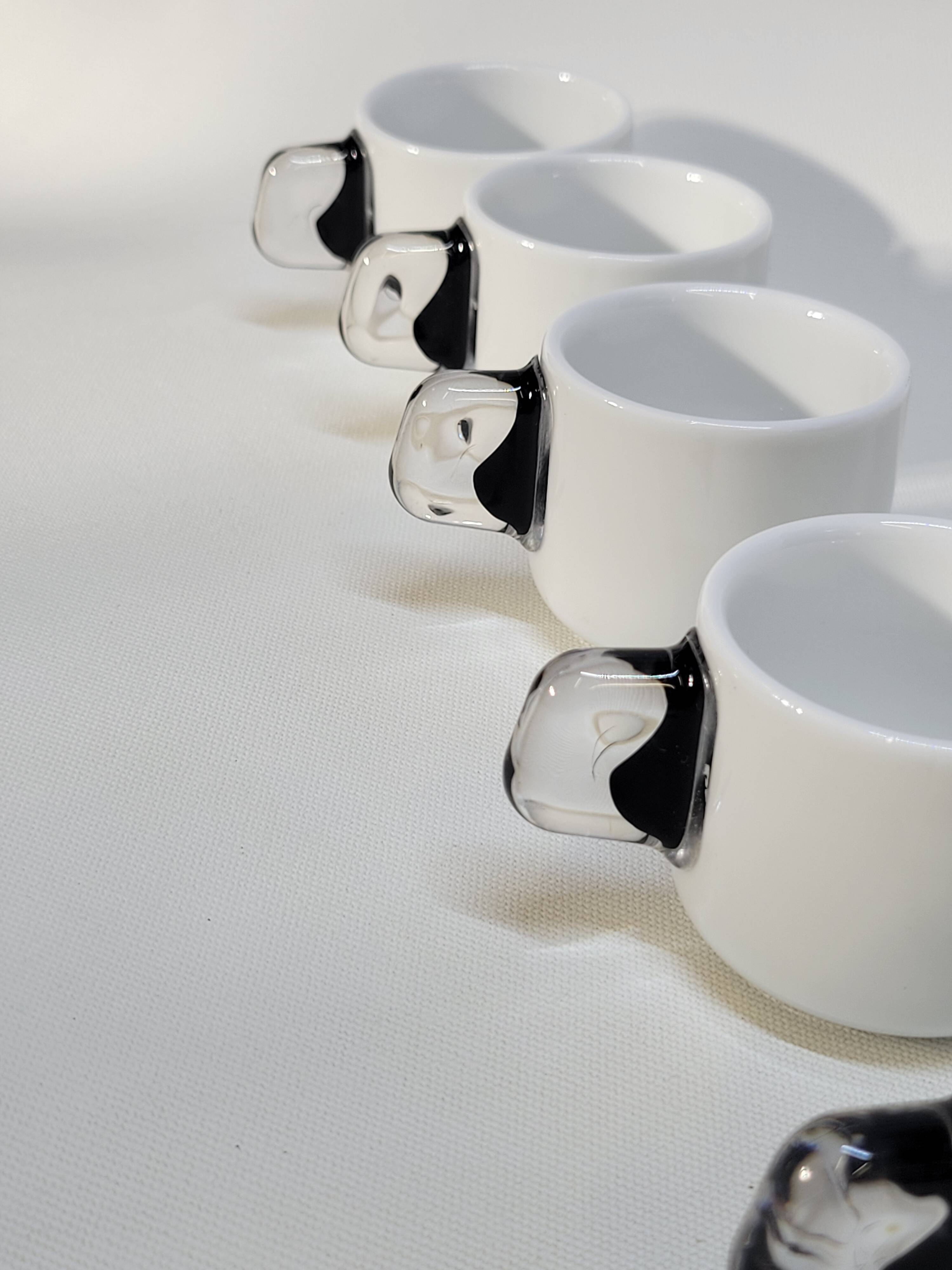 Guzzini Coffee Set 6 Porcelain Espresso Cups and 6 Plexiglas Saucers