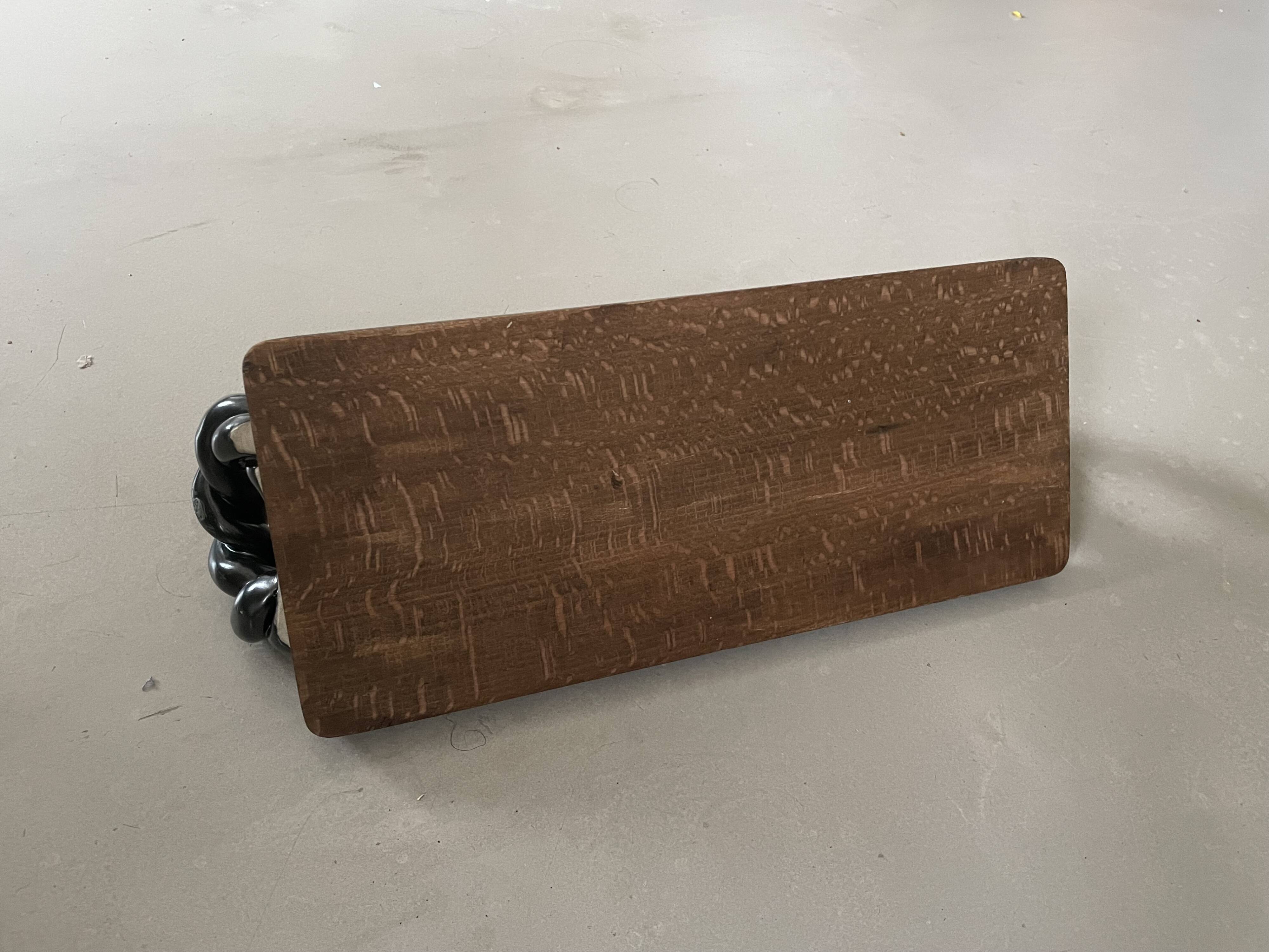 Vintage wooden and ceramic tray