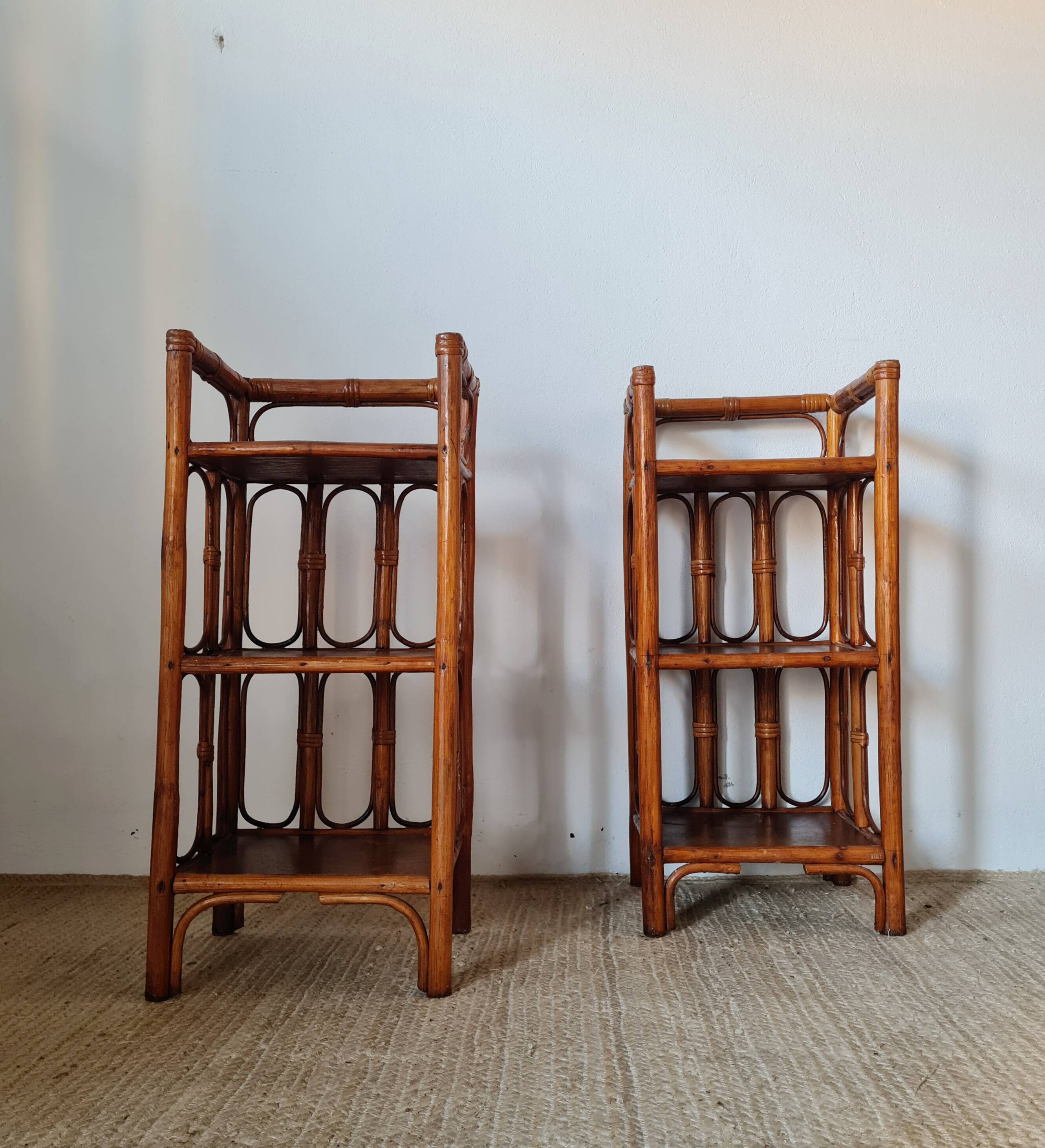Pair of rattan shelves - antique bedside tables