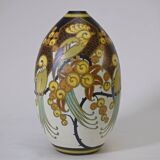 Keramis art deco porcelain vase signed jan wind "birds of paradise"