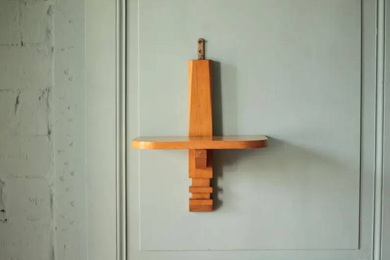 Wall wooden shelf, vintage wooden furniture, Art Deco wall shelf, interior decoration