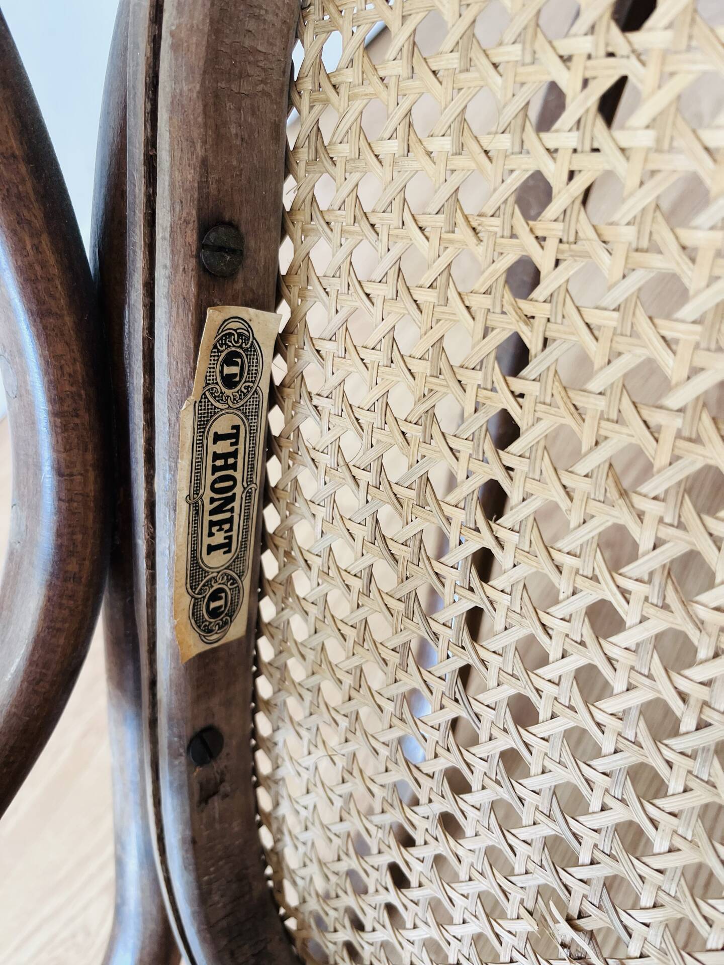 Antique Thonet bentwood rocking chair, original label.