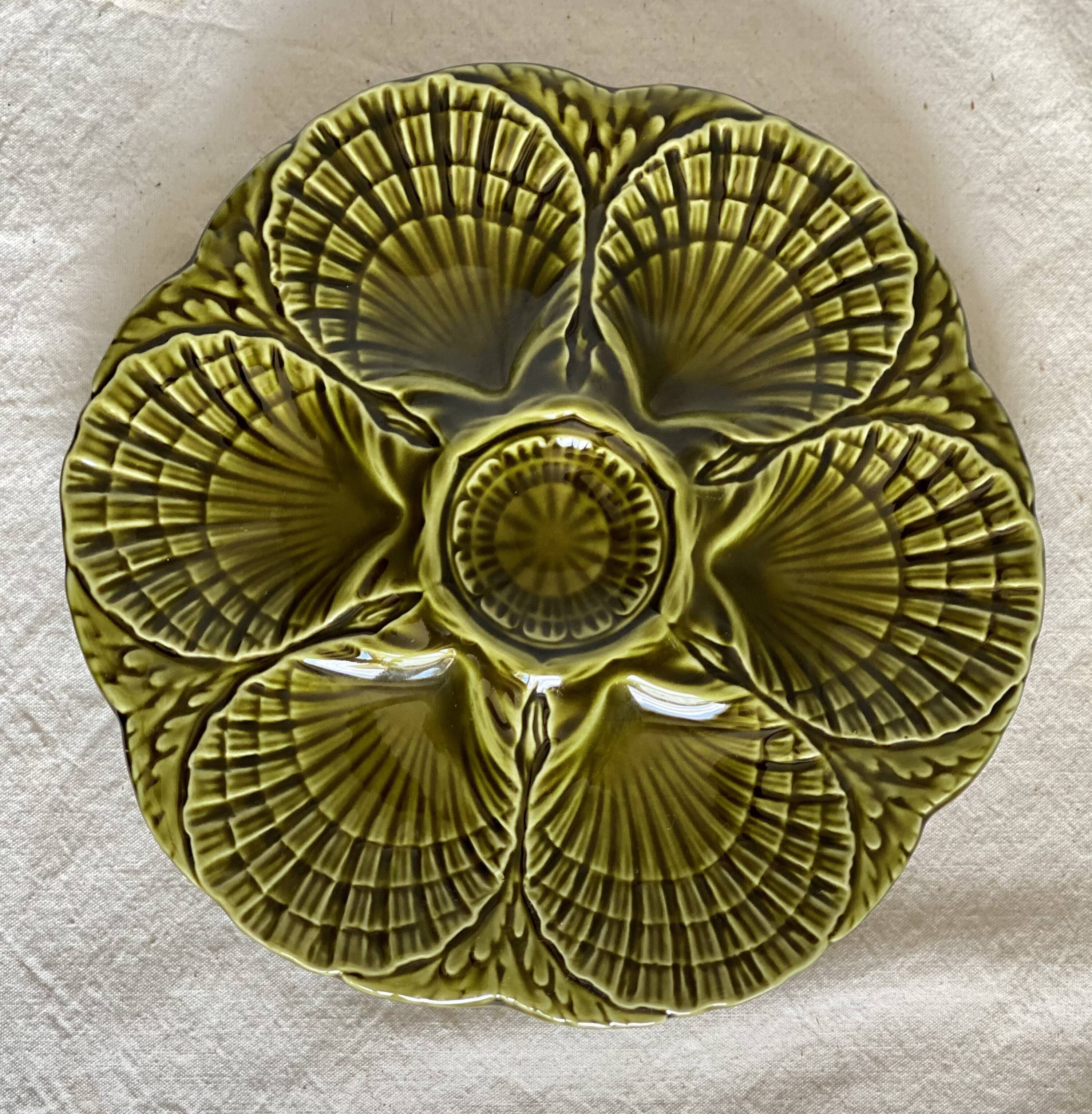 Set of 6 vintage Sarreguemines shell barbotine plates