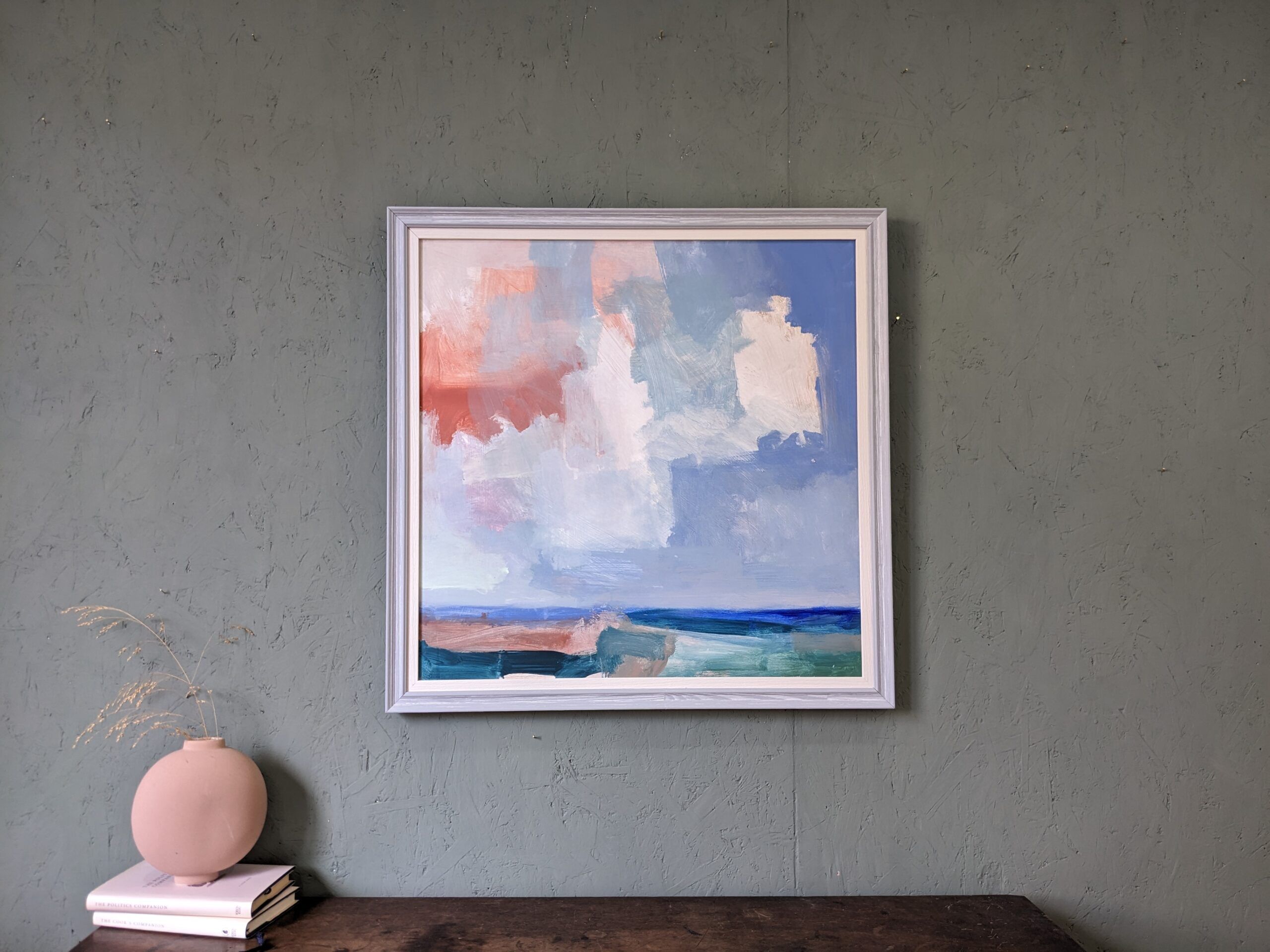 Contemporary "Summer Clouds" Abstract Seascape by British Artist Ian Mood, Framed Oil Painting