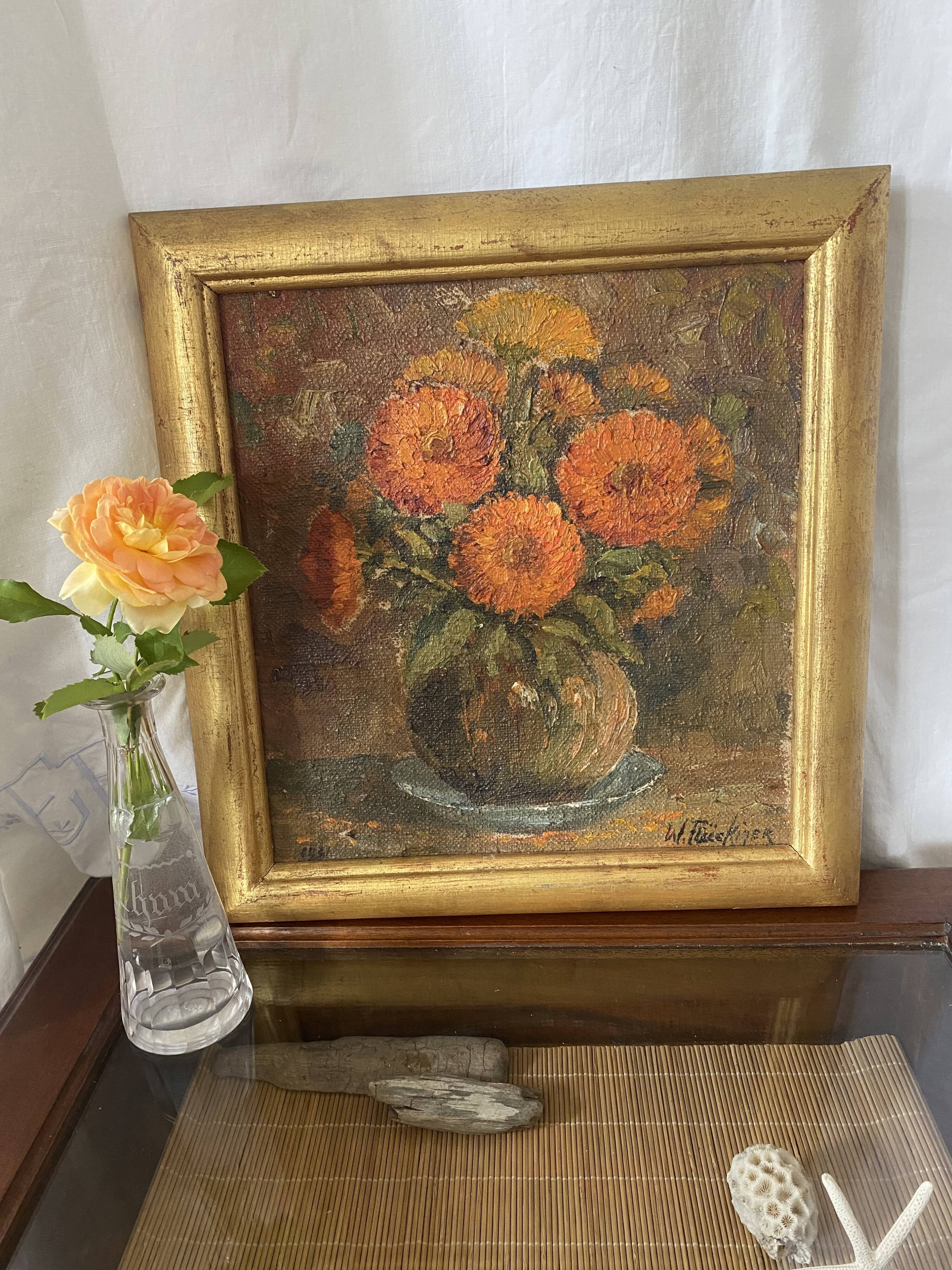 Oil on canvas "bouquet of marigolds"