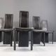 Vintage black leather high back dining chairs, set of 6, 1980s