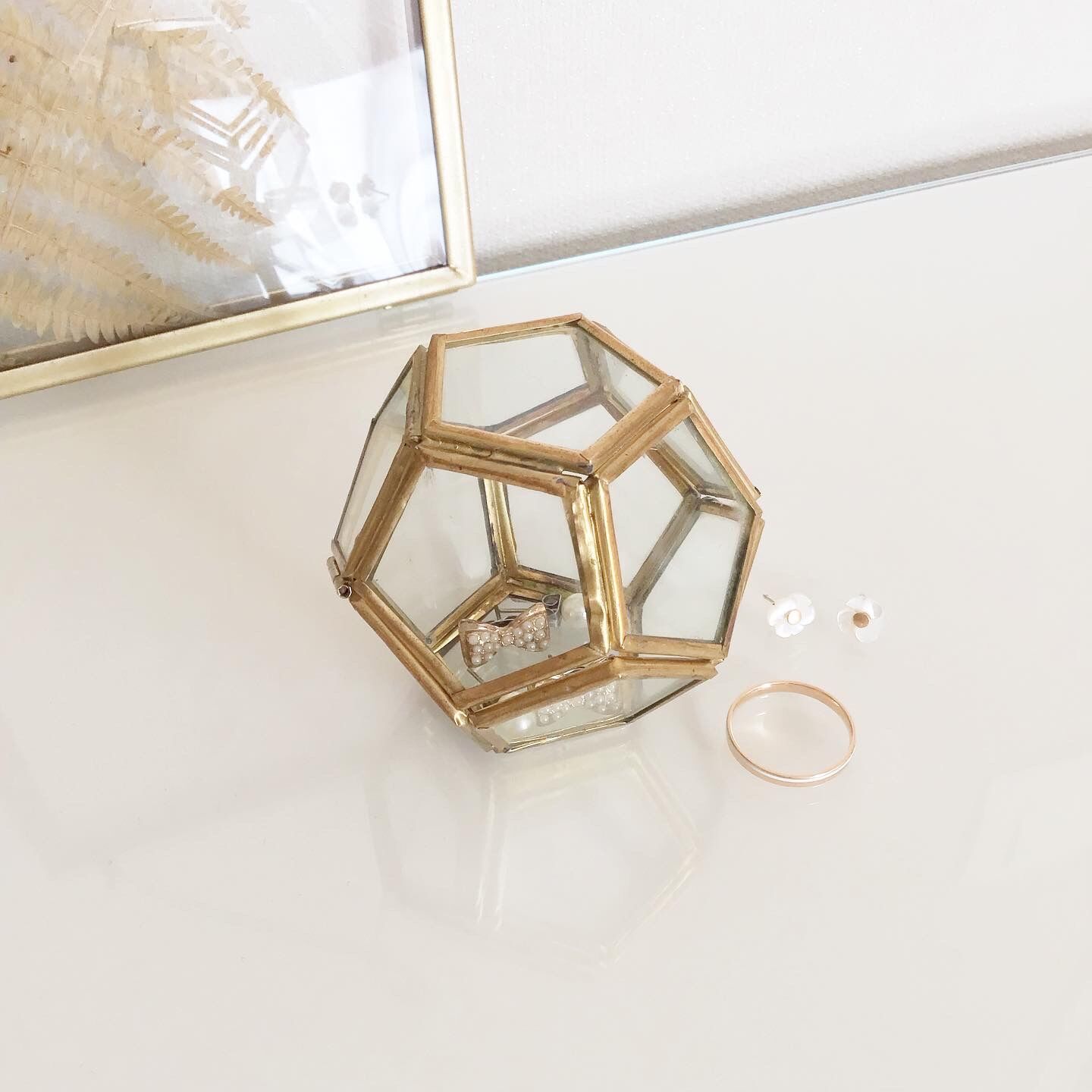 Vintage glass and brass jewelry box