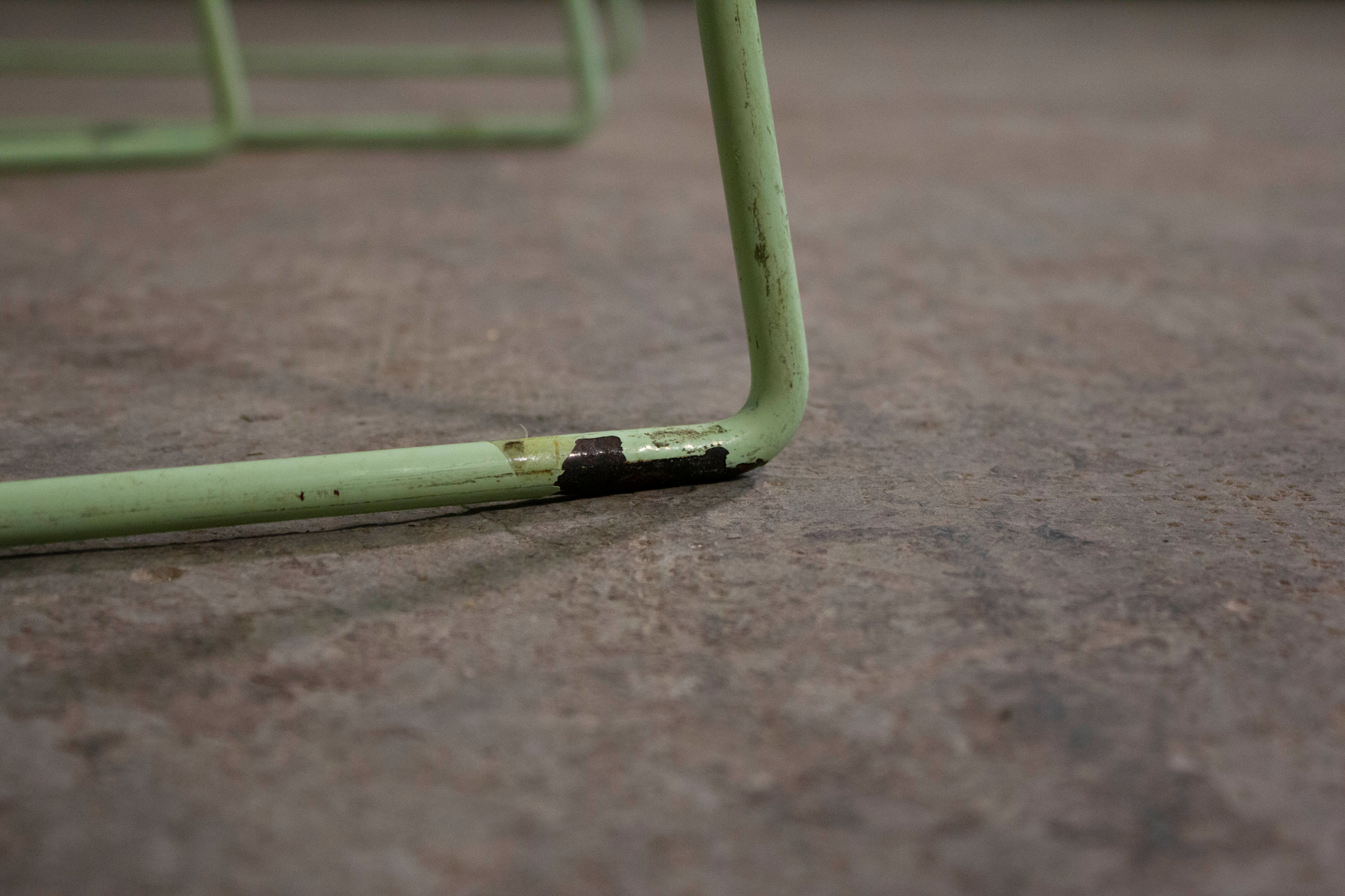 6 metal chairs, painted in teal