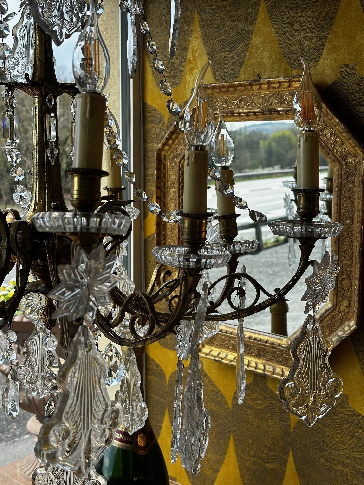 Crystal and bronze chandelier