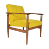 Vintage armchair yellow fabric, teak wood, 1960s