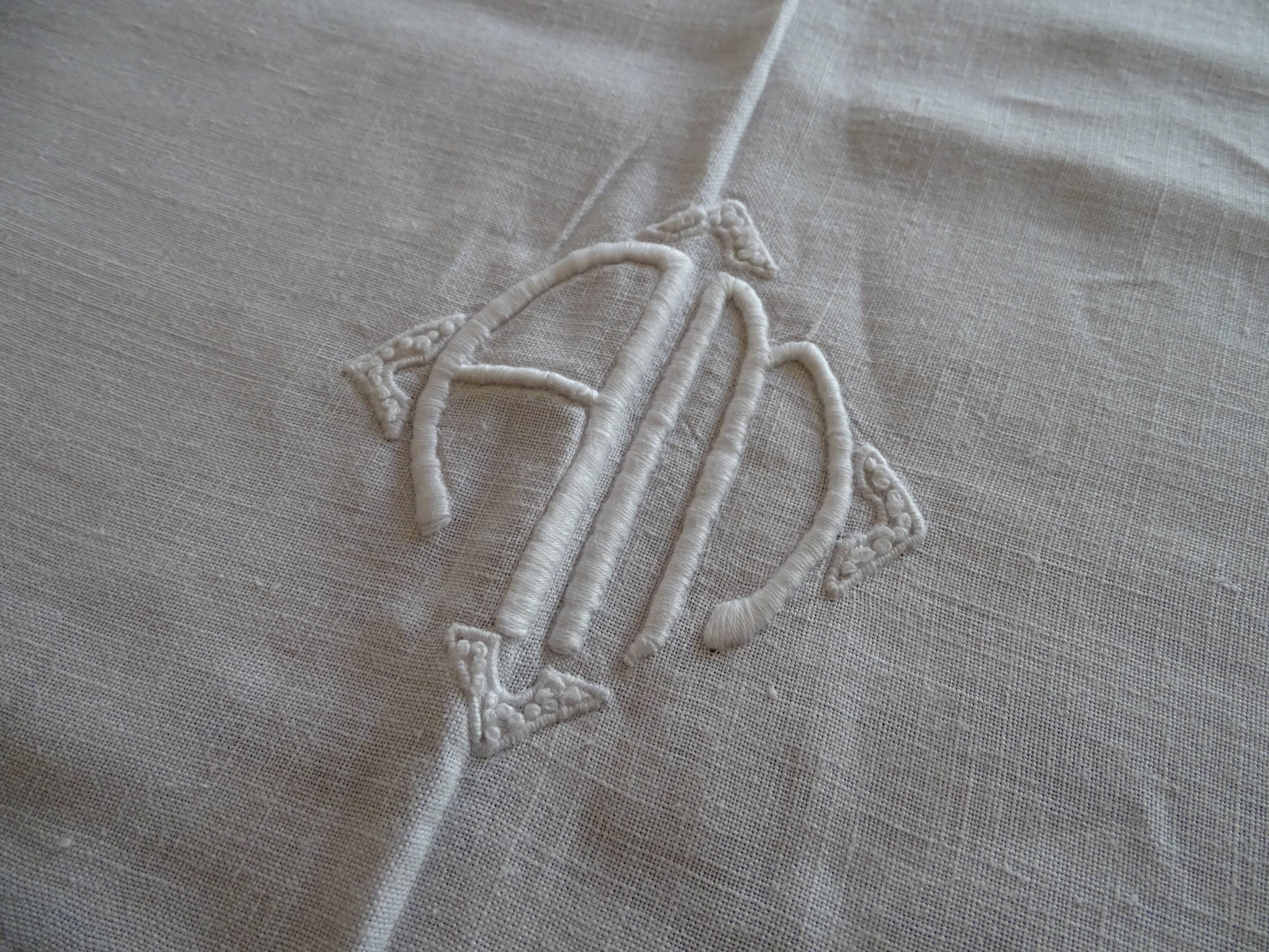 Old linen tablecloth 235 x 150 monogram AM