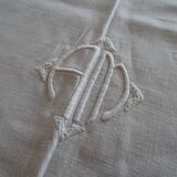 Old linen tablecloth 235 x 150 monogram AM