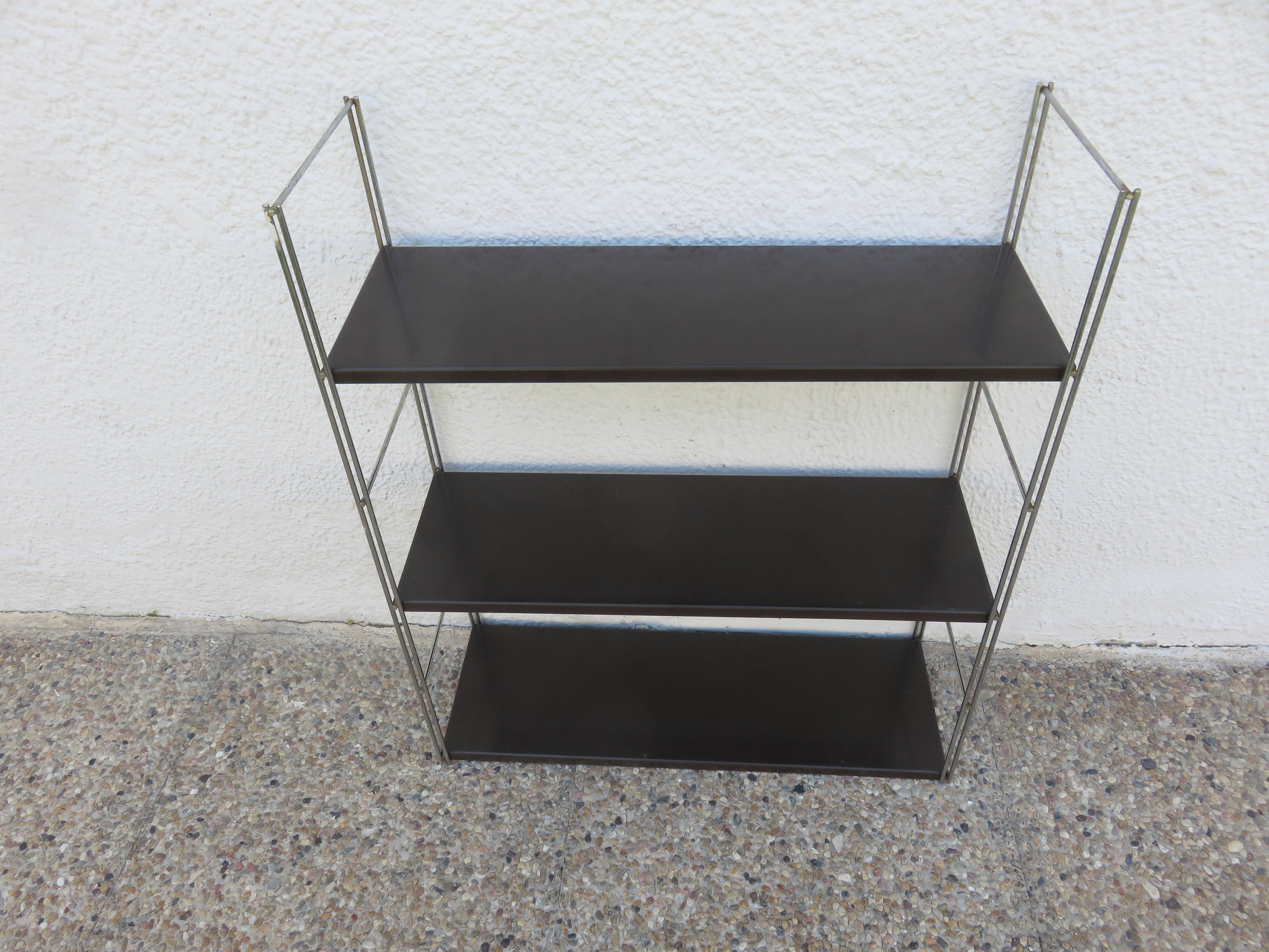 Modular String shelf in chrome and brown metal