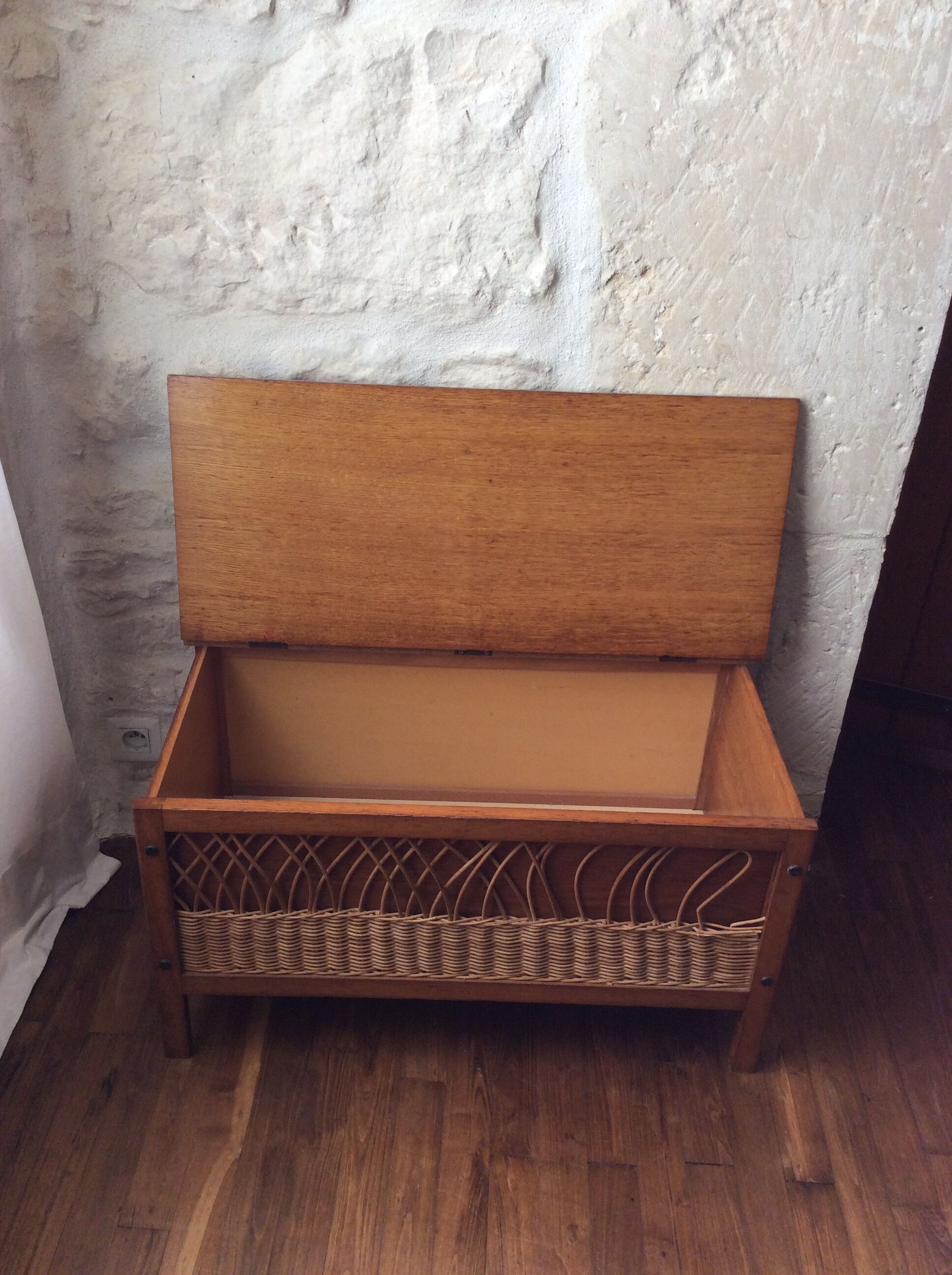 Vintage toy box wood and rattan