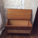 Vintage toy box wood and rattan