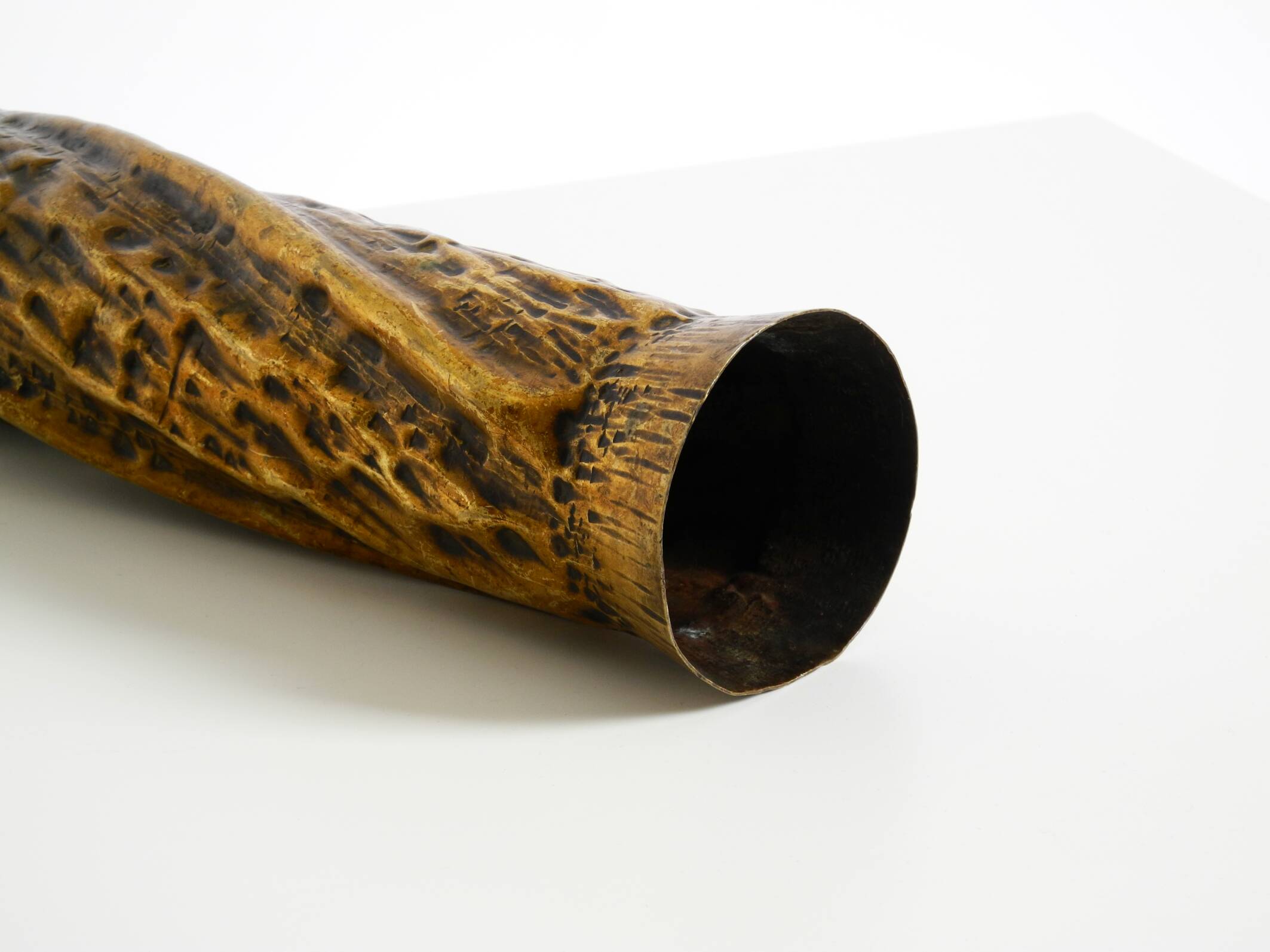 Unique large brass vase in a Brutalist design, handcrafted in December 1975