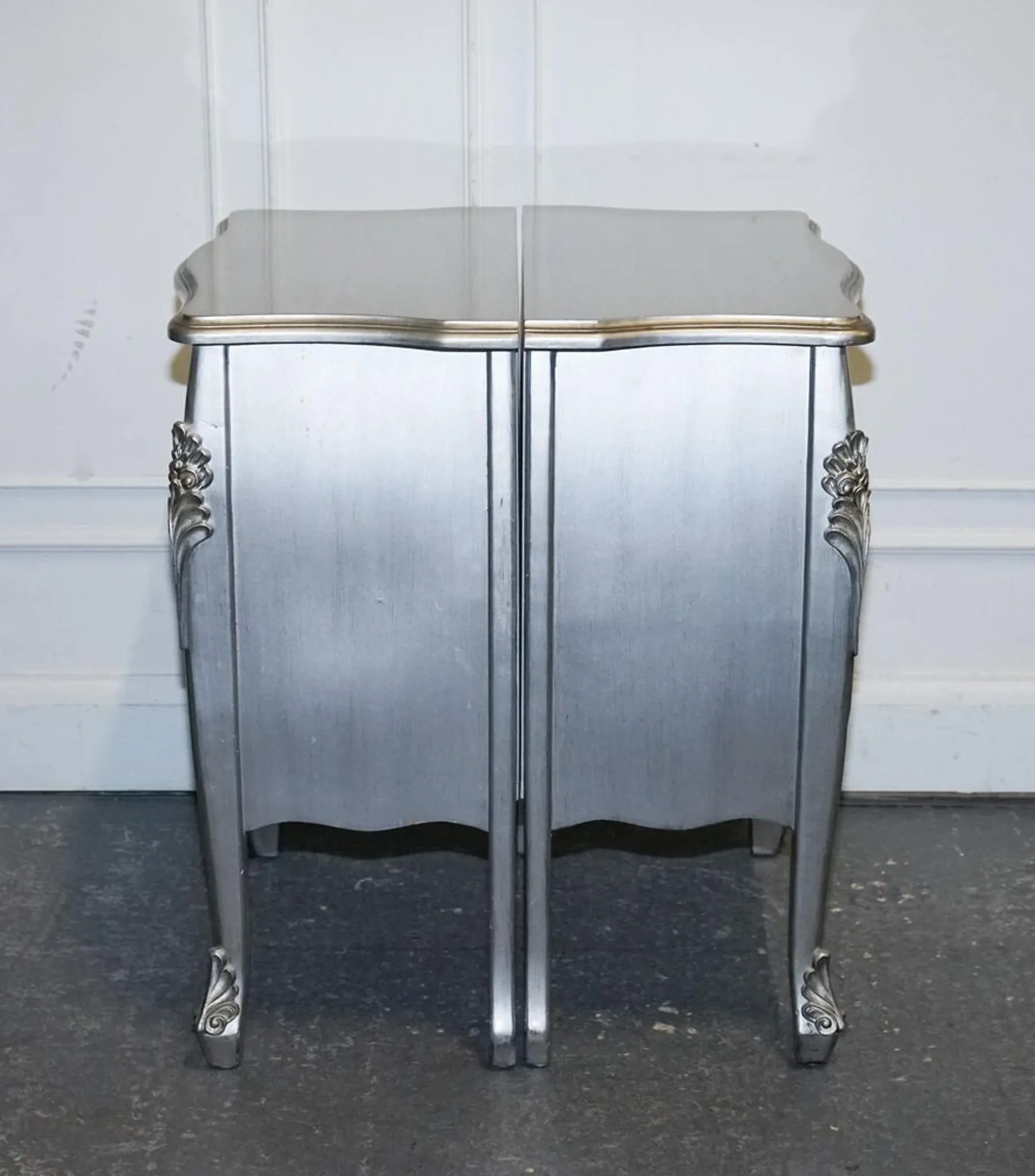 Baroque Grey Silver 3-Drawer Bedside Tables, Set of 2