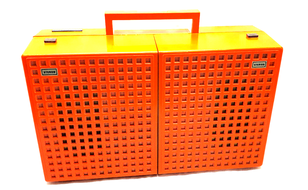 Old thomson stereo record player batteries and vintage sector orange