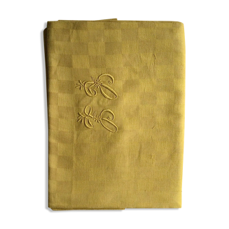 Old linen tablecloth and Indian yellow tinted cotton