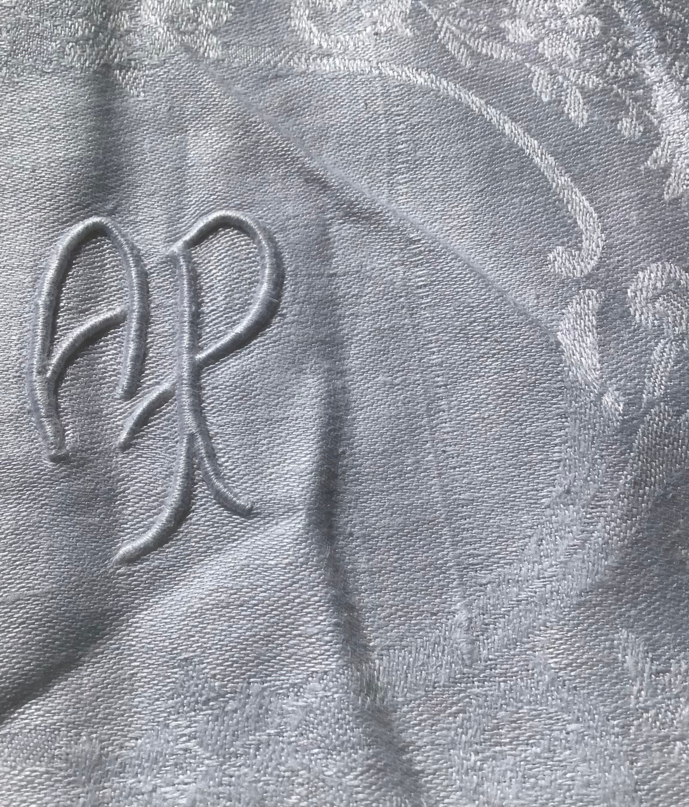 AP embroidered square tablecloth with 6 towels