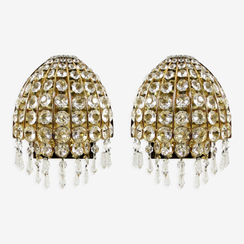 Set of 2 German gold-plated and glass wall lamps from Palwa, 1960s