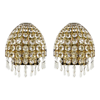 Set of 2 German gold-plated and glass wall lamps from Palwa, 1960s