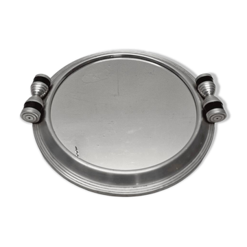 Plateau Art Déco en aluminium avec miroir, années 1930